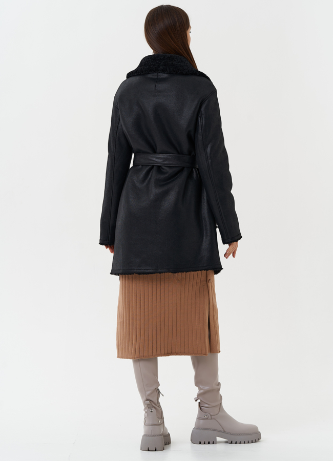 Женская двухсторонняя дубленка из эко кожи модель № 27769 универмаг малина